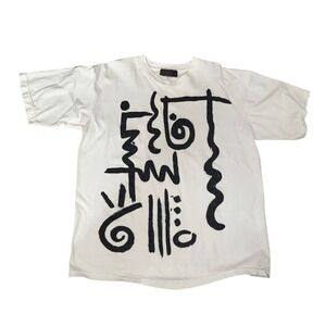 Vintage Eighties T-Shirt White Black One Size Artsy New Wave Punk Cool Workout